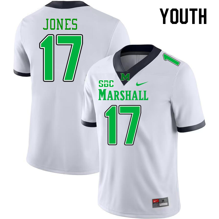 Youth #17 K.J. Jones Marshall Thundering Herd SBC Conference College Football Jerseys Stitched-White
